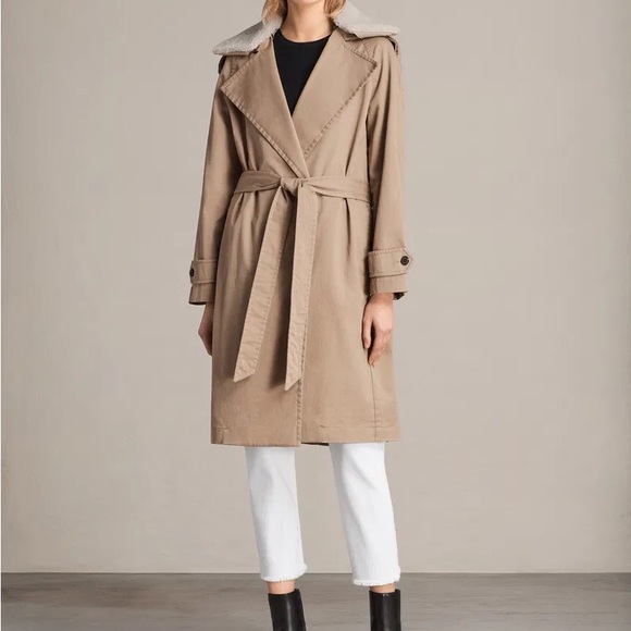All Saints Lou Mac Coat Detachable Collar and Lining - Small Beige Minimalist - Picture 3 of 10